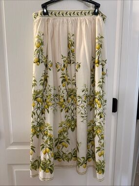 Max Studio Cream Maxi Skirt with Yellow Lemon & Green Leaf Border